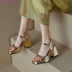 Luxury Women's Sandals Summer Shoes 2024 Ankle Straps Gold Silver High Heels Flip Flops Female Party Dance Shoes Large Size