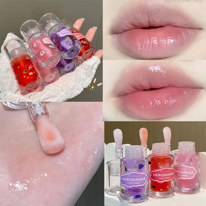 Moisturizing Crystal Jelly Lip Oil Hydrating Plumping Fruity Lip Gloss Tinted Clear Lip Plumper Women Lips Care Makeup Cosmetics