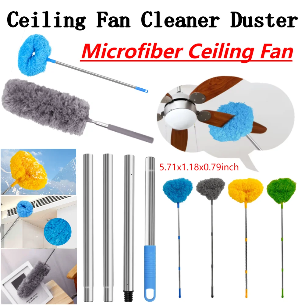 Microfiber Ceiling Fan Cleaner Duster Washable Extra-Long Dusters High Ceiling Duster for Cleaning Walls Bookshelves Furniture