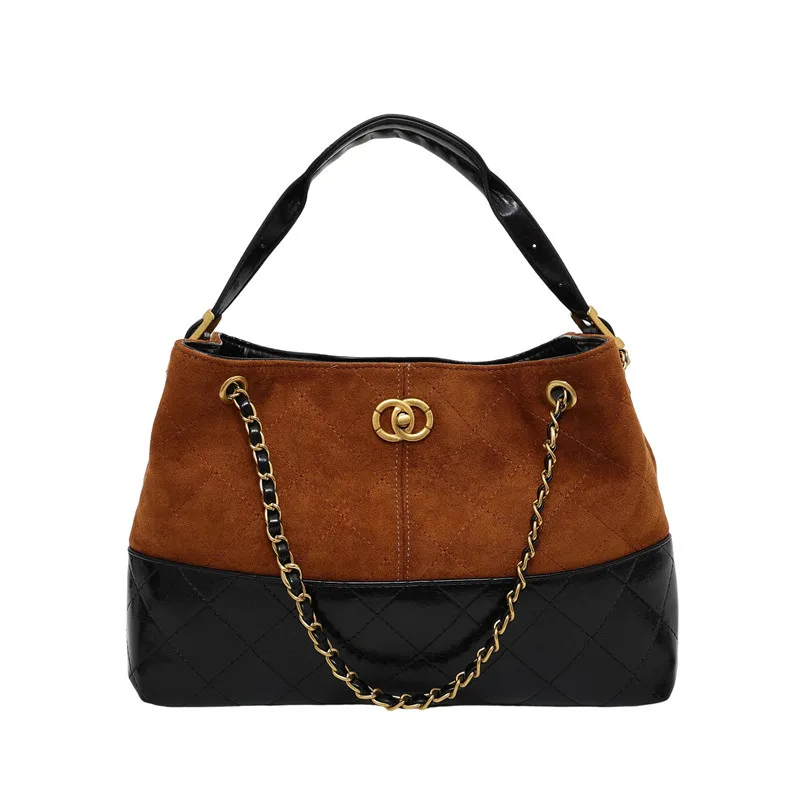 

2025 Chain Strap Bucket Bag, Vintage Color Block Tote for Women, Bohemian Hobo Shoulder Bag, Textured Market Purse, Day-to-Night