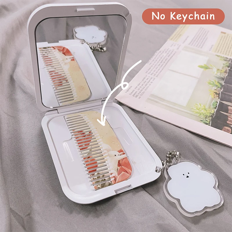 1 pz Fiore Coniglio Flip-Top Specchio per il trucco pieghevole Specchi tascabili portatili Specchio cosmetico rettangolare con pettine Donne Ragazze