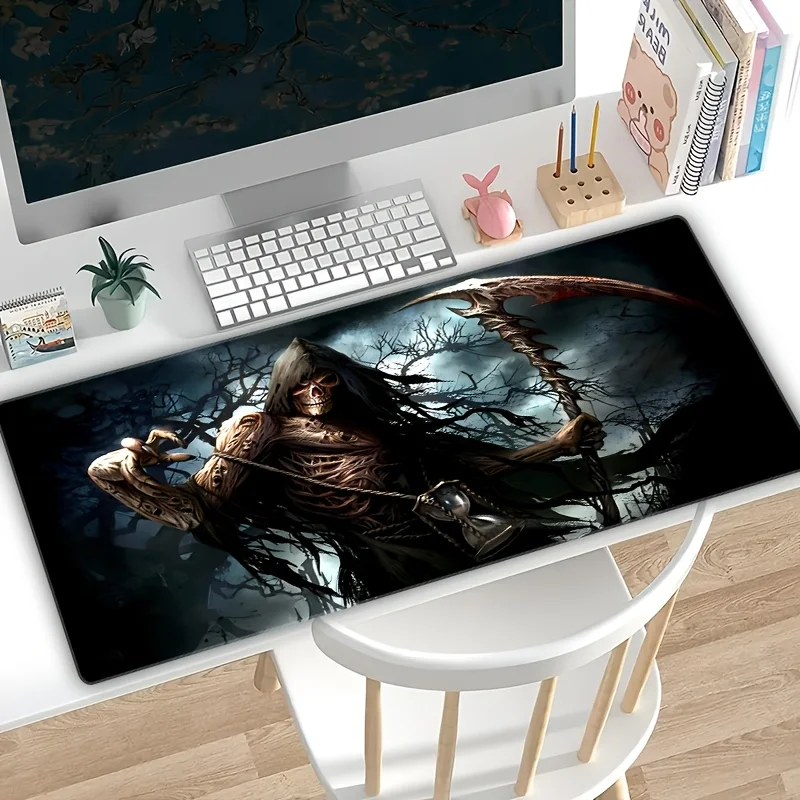Large skull pattern mouse pad, high-quality keyboard pad, suitable for home office gaming, durable anti-slip and precise locking