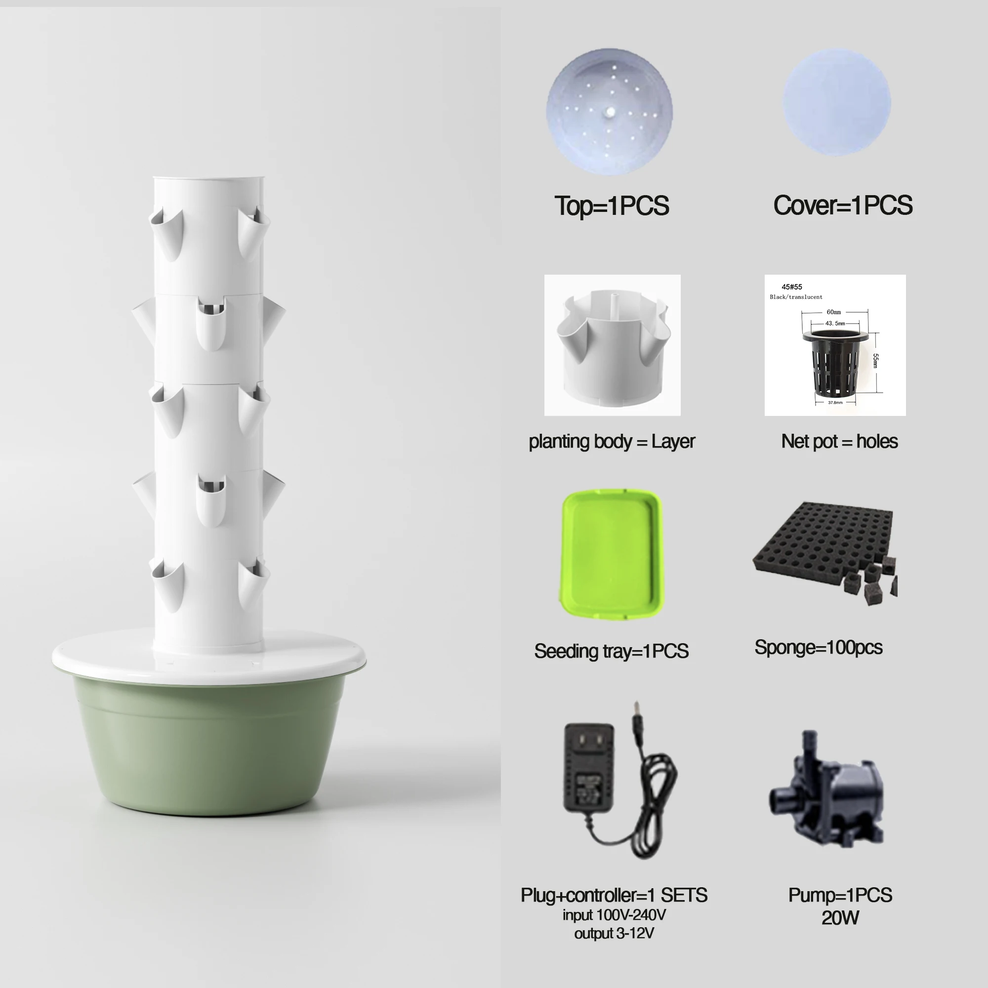 5層20穴農業用垂直栽培水耕栽培システムタワー、ライト付き水 - Hydroponic Farming Agriculture のレビューと価格