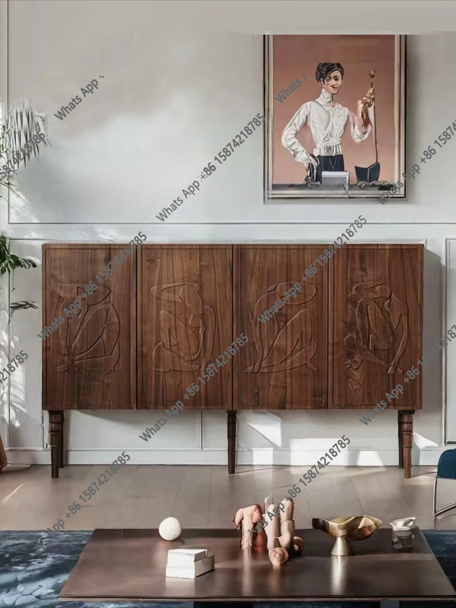 

Medieval solid wood relief 2 doors 4 doors dining side cabinet living room locker foyer decorative entrance cabinet designer