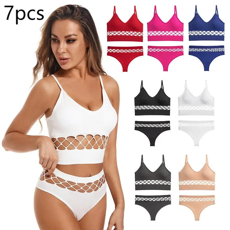 

Cross border hollowed out lingerie set, women's small chest gathered, thin design without steel ring, text bra, plus size sports