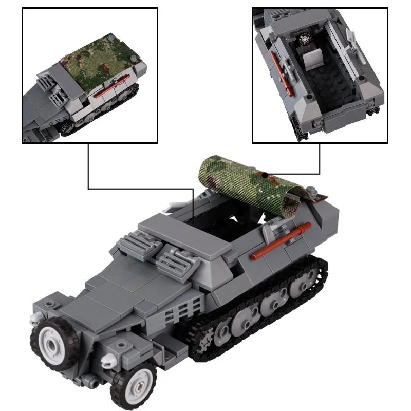 WW2 Germany Military Sdkfz-251 Tank Car Model Building Blocks Army Soldier Figures Armored Vehicle Truck Gun Weapons Bricks Toys