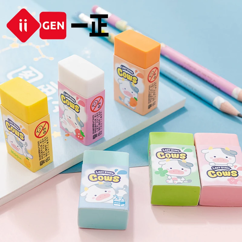 6 PCS/Lot Candy Color Cute Cow Animal Children Eraser Pencil Rubber for Students Kids Reward Eraser School Stationery Supplies
