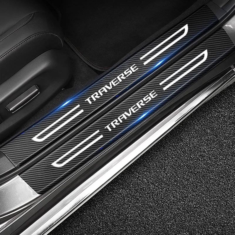 Car Door Sill Threshold for Chevrolet TRAVERSE Logo Trunk Bumper Strips Waterproof Decals Carbon Fiber Scuff Scratch Accessories