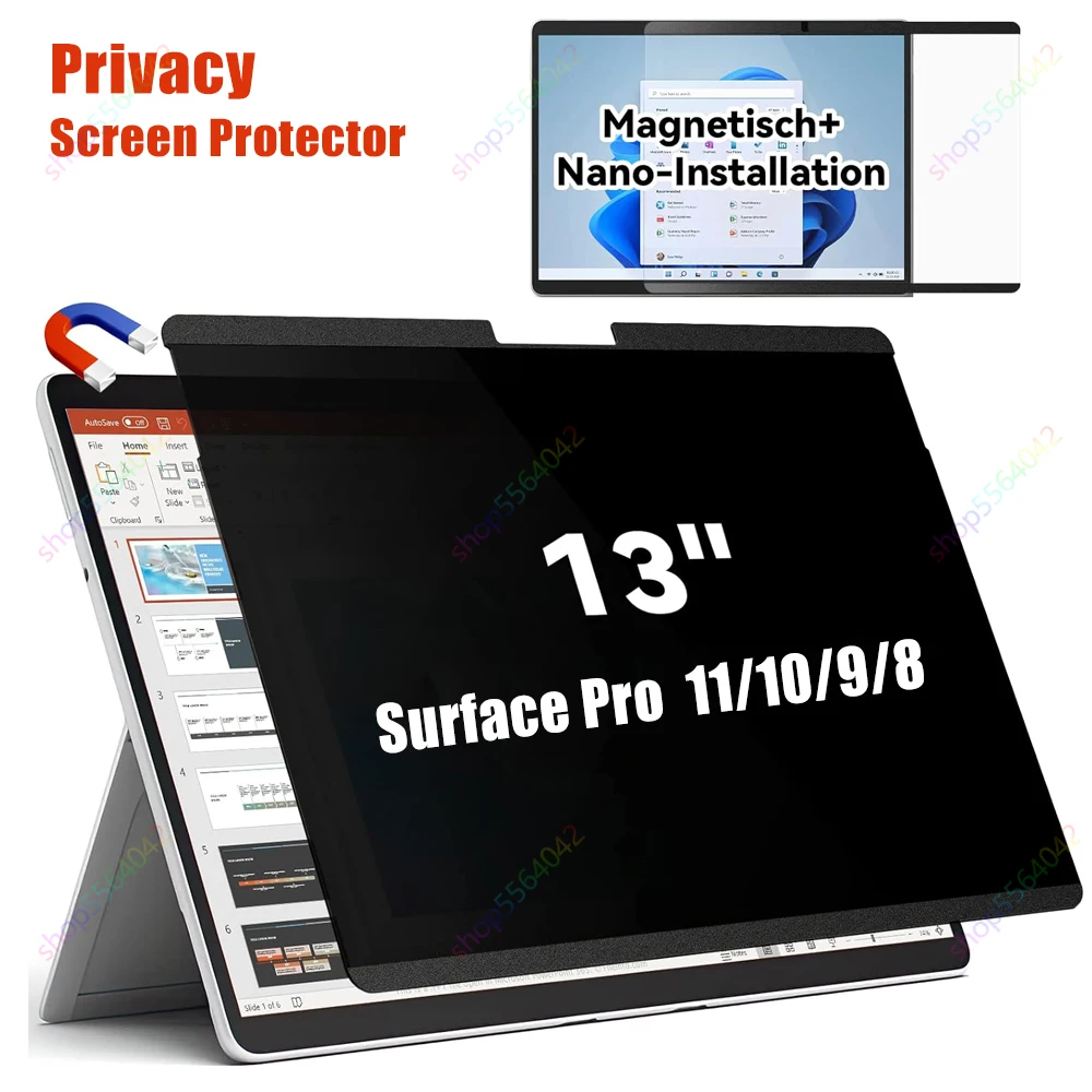 Magnetic Privacy Screen Protector for Microsoft Surface Pro 11/10/9/8 13Inch Anti Glare Filter Anti Blue Light Film Reusable