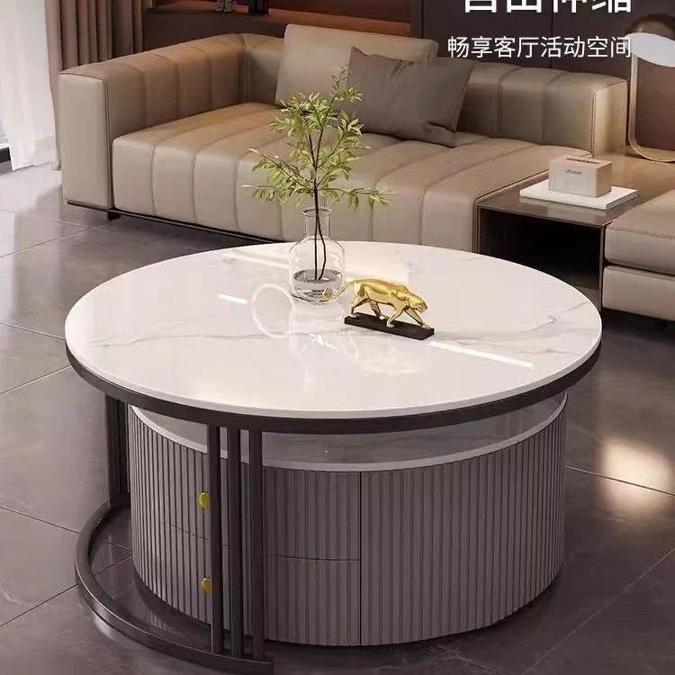 Slate coffee table modern simple solid wood round small apartment coffee table living room light luxury household minimalist - view 3