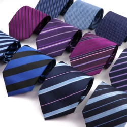 Men Classic Striped 8/9cm Ties Purple Blue Pink Thin Summer Jacquard Necktie Fit Wedding Party Office Daily Wear Cravat Suit Tie