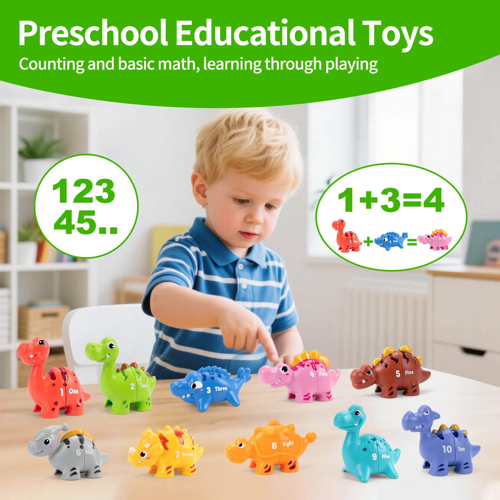 Gioco di abbinamento di dinosauri Giocattolo Numero e lettera abbinata Ordinamento dei colori Abilità motoria fine Giocattolo sensoriale Montessori Per i più piccoli per i regali dei bambini
