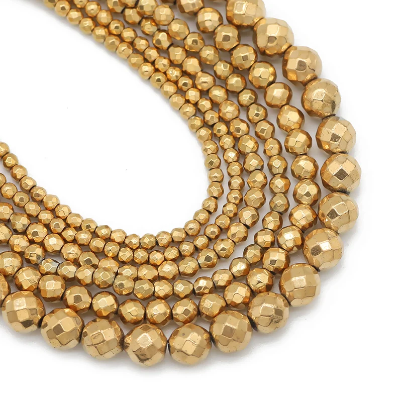 3A+ Retention Farbe 2/3/4/6MM Facettierte Runde Hämatit Naturstein Reales Gold Überzogene lose Perlen Für Schmuck Machen Diy Armbänder