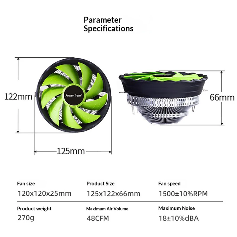 PowerTrain مدرعة DL120Q مبرد وحدة المعالجة المركزية تحت الضغط لمروحة الإطار الرئيسي للكمبيوتر المكتبي 115X/1200/1700/AM4/AM3/AM2/FM2/FM1