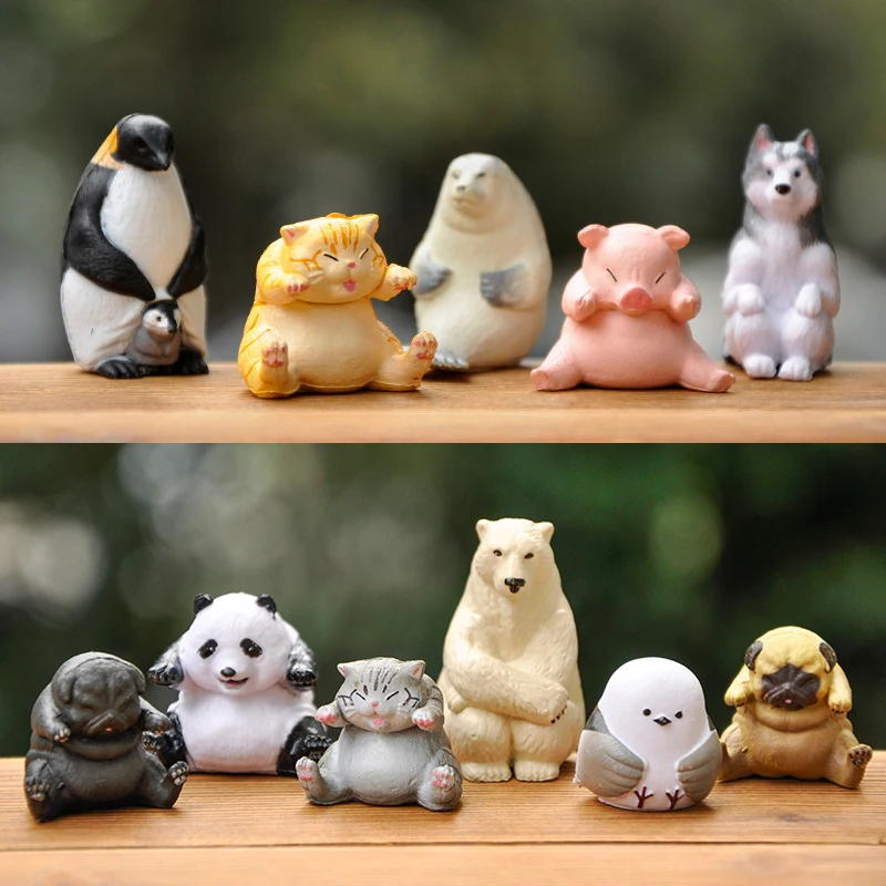 11Pcs/bag Cartoon Mini Simulation Animal Models Cute Polar Bear Penguin Panda Cat Doll Children's Toys Desktop Decoration Gift