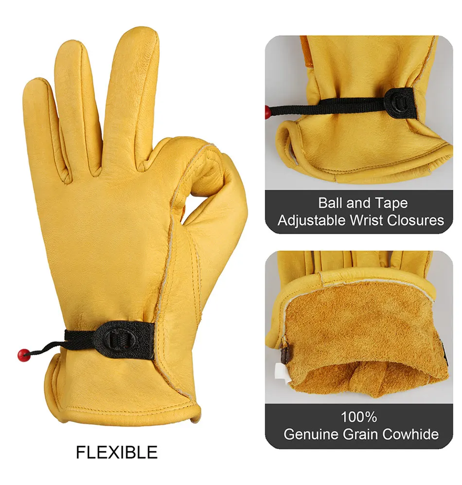 Guantes de trabajo de cuero para hombre, guantes de seguridad de piel de vaca amarilla, resistentes, protectores, para c