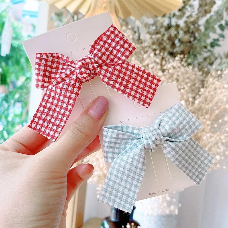 NEW Plaid Bows 4INCH School Hair Bows First Day Gingham Ribbon Stacked Bow Hair Clip Hairpin For Baby Girl Accessories