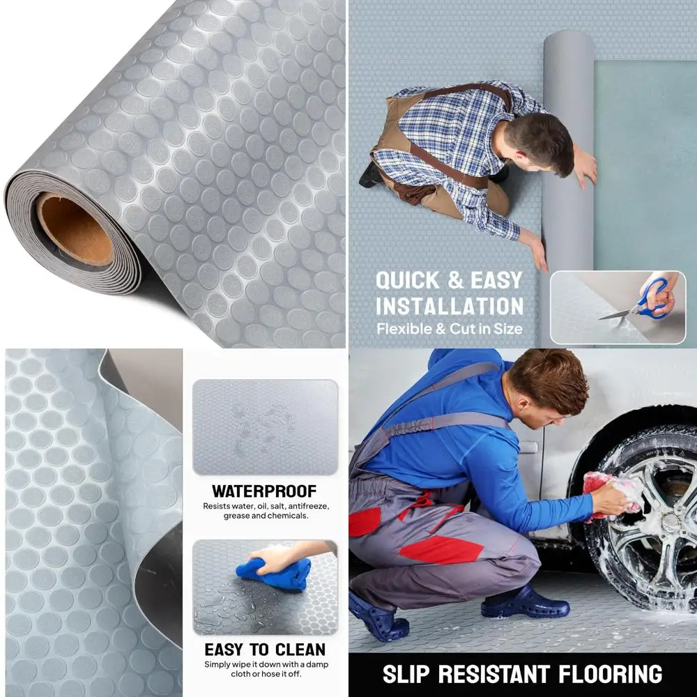 Garage Floor Mat 7.5x17 FT, Large PVC Roll for Car Parking Protection, RV Trailer Flooring, Water and Stain Resistant