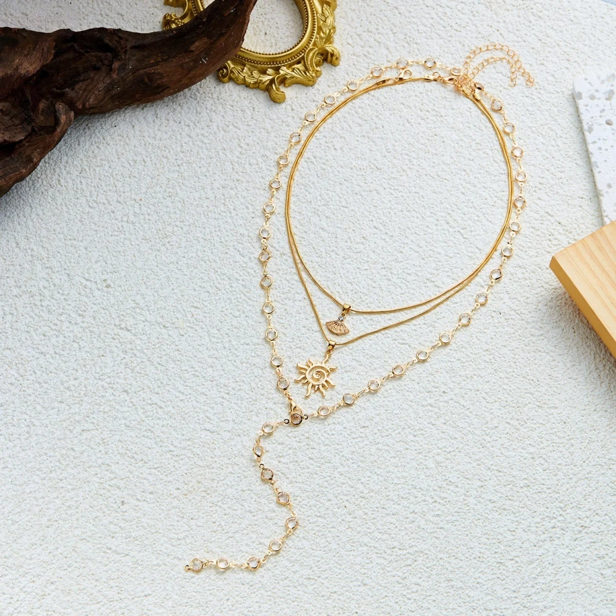 Mehrschichtiger Sonnenblumen-Anhänger, runde, klare Kristall-Y-förmige Halskette für Damen und Herren, zierliche ästhetische Sonnenblumen-Choker-Party-Schmuckstücke – Detail 20