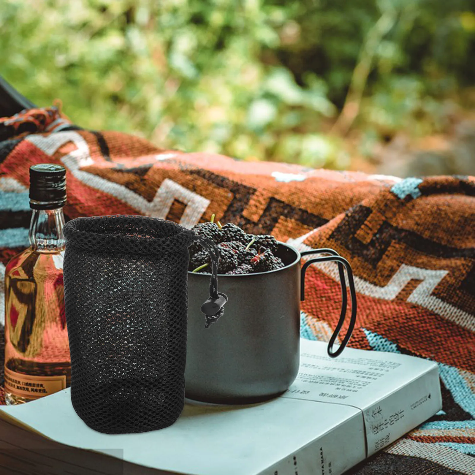 

Multifunctional Camping Storage Round Bottom Lightweight Durable Outdoor Hiking Cookware Organizer Mesh Drawstring Bag For