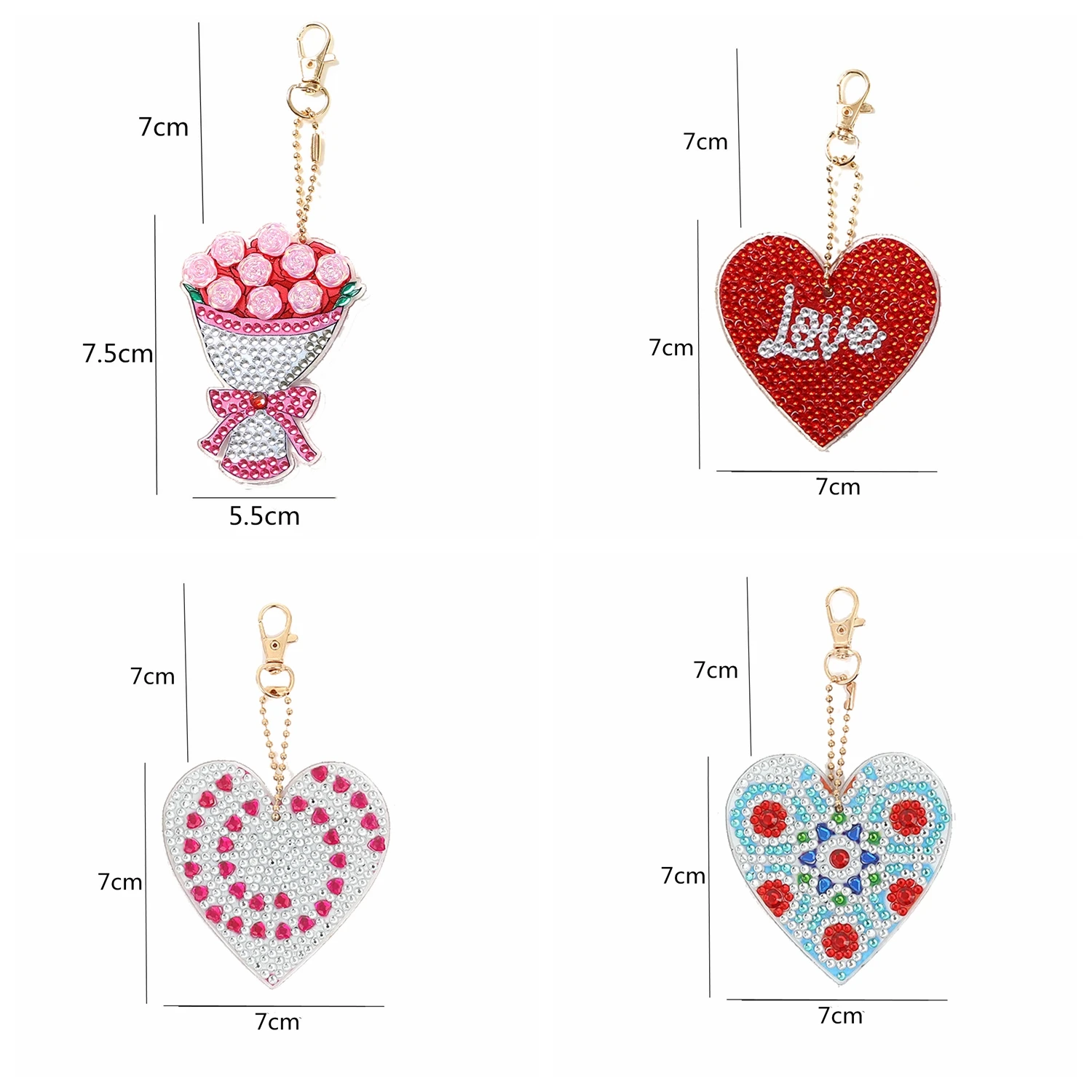 5pcs/Set DIY Diamond Art Keychains Valentines Day Double Sided Key Chains Valentines Day Diamond Painting Keychains Hearts