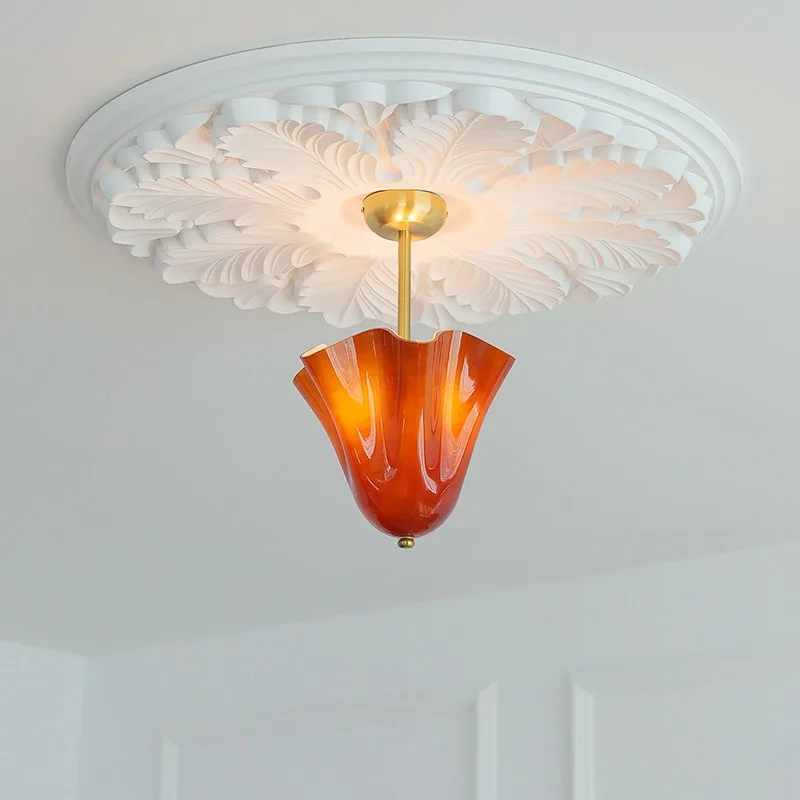 French Retro Skirt Styling Ceiling Lights Glass Lampshade Creative Dining Room Bedroom Lamp Atmosphere Ceiling Chandelier Lamp
