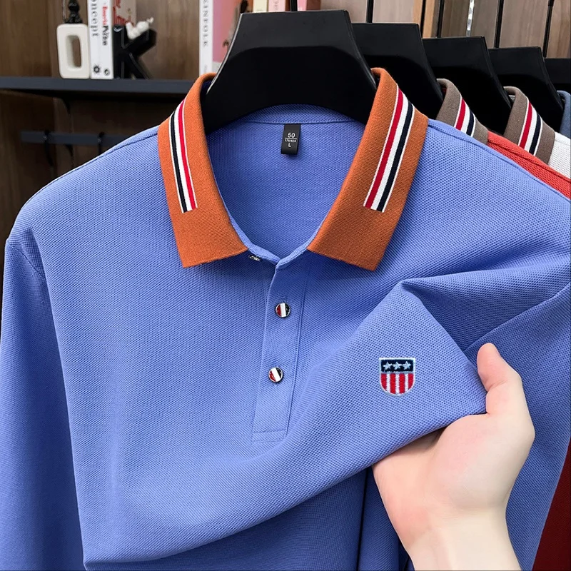 Hochwertiges Herren-Polohemd aus 100% Baumwolle mit Langen Ärmeln, Revers und Knöpfen, Exquisites Muster-Stickerei, Herbst-Neuheit, Vielseitige Freizeitkleidung für Männer – Detail 15