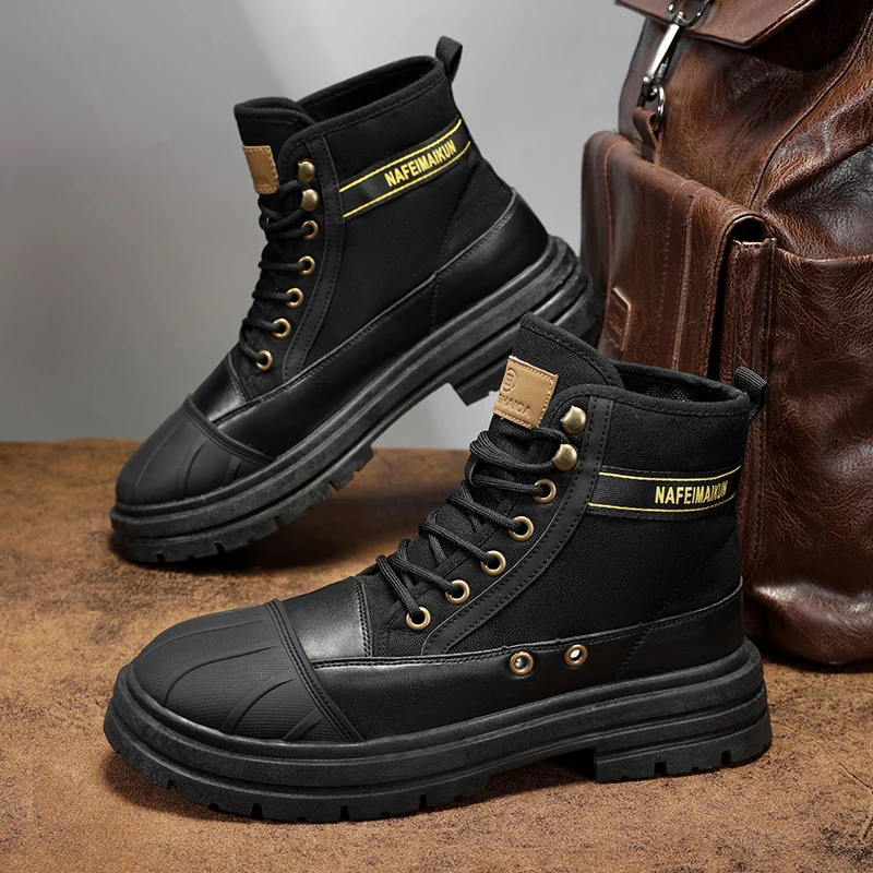 Outdoor Canvas Heren Enkellaarzen Lichtgewicht Heren Casual Schoenen Designer Comfortabele Zachte Mannen Werklaarzen Klassieke Hoge Heren Laarzen