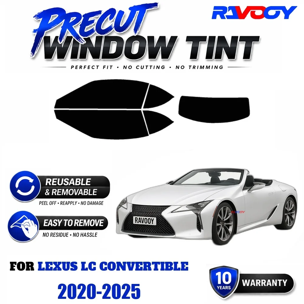 RAVOOY Precut Window Tint, Reusable Removable EPU Film, Custom Fit for Lexus LC Convertible 2020-2025, UV Heat Protection