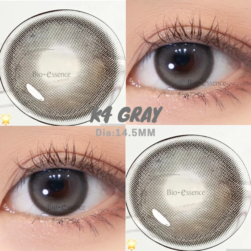 Bio-essence 2Pcs Colored Eye Contacts Blue Lenses with Myopia Yearly Use Purple Gray Korean Big Eye Student Pupils Fast Shipping