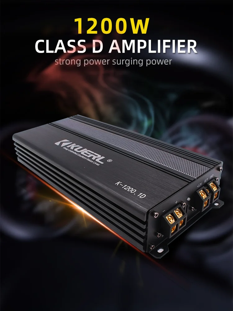 RMS 1200W@1Ω/ 800W@2Ω/ 500W@4Ω Wholesale Aluminium 12V Monoblack Car Amplifier 1 Channel Class D Full Range Car Audio Amplifier