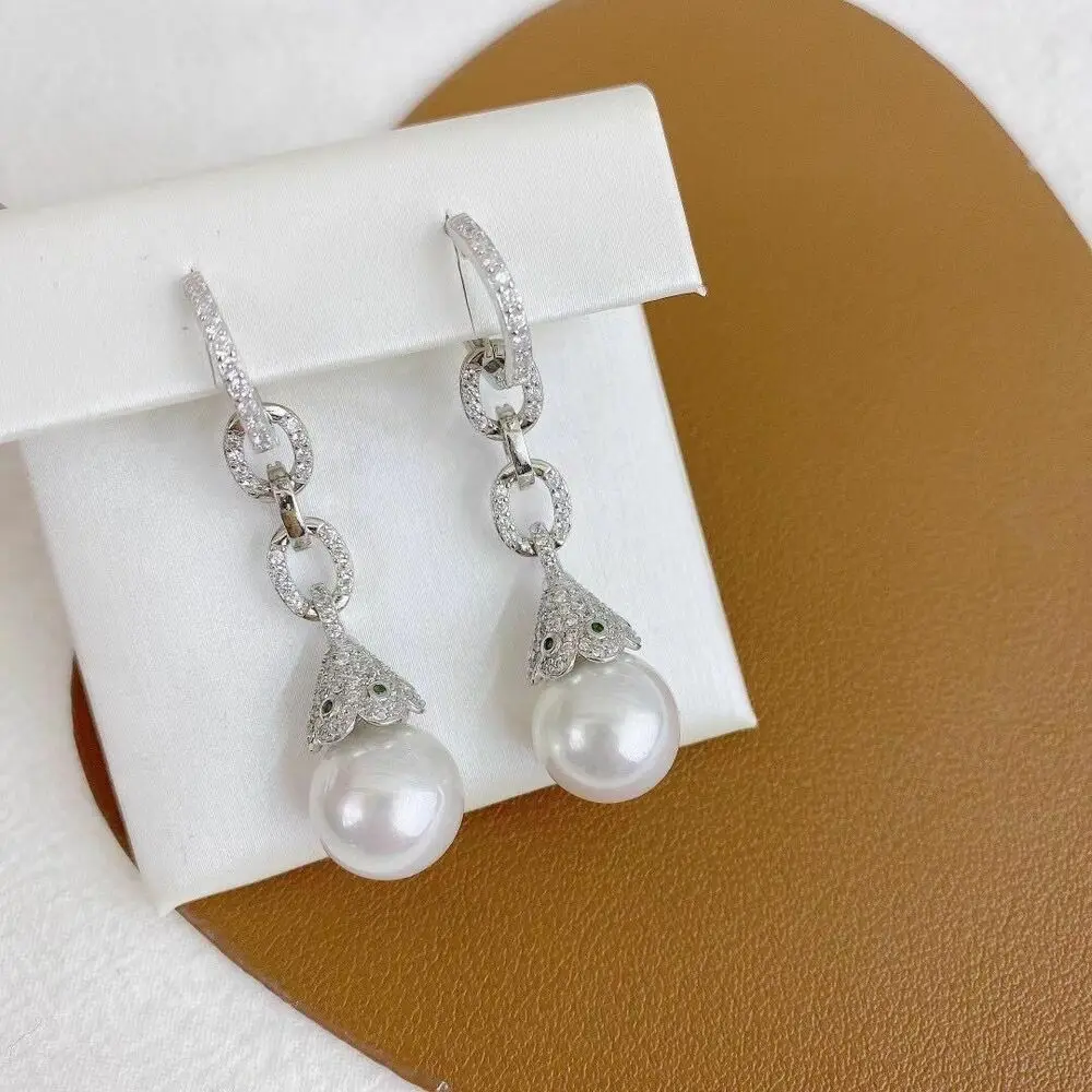 

gorgeous 10-11mm south sea round white pearl earring 925s