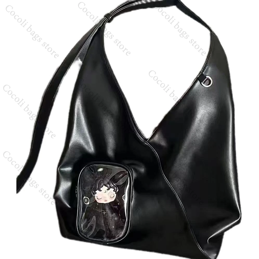 

PU Leather Shoulder Bag Ita Bag Large Capacity Commute Bag with Transparent Pocket Women Crossbody Bag Women's Bag Female Bag