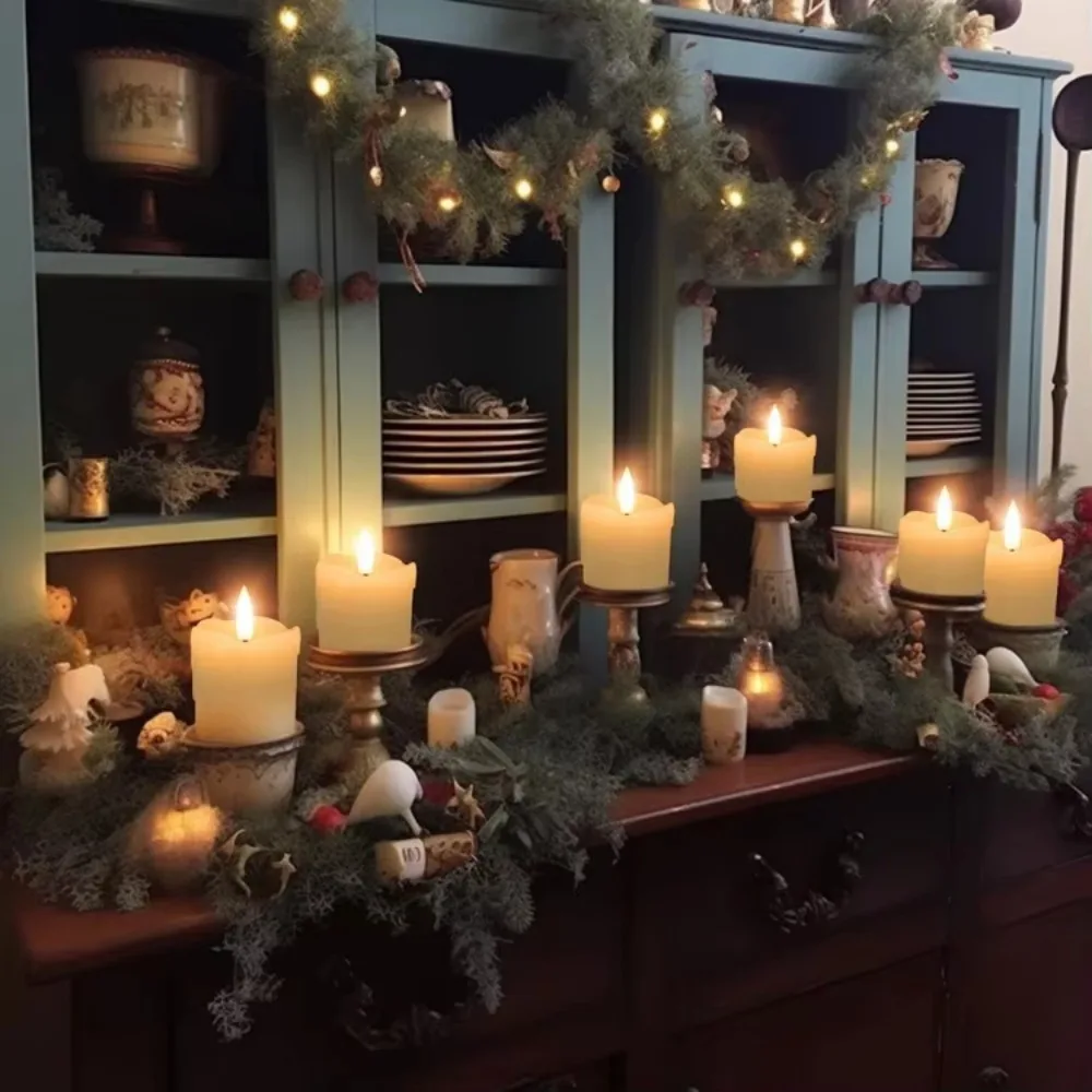 6 قطعة الشمع الحقيقي LED الشاي ضوء الشموع مع الموقت 300 + ساعة واقعية الفتيل الأسود بطارية تعمل الشموع ل الزفاف زينة عيد الميلاد