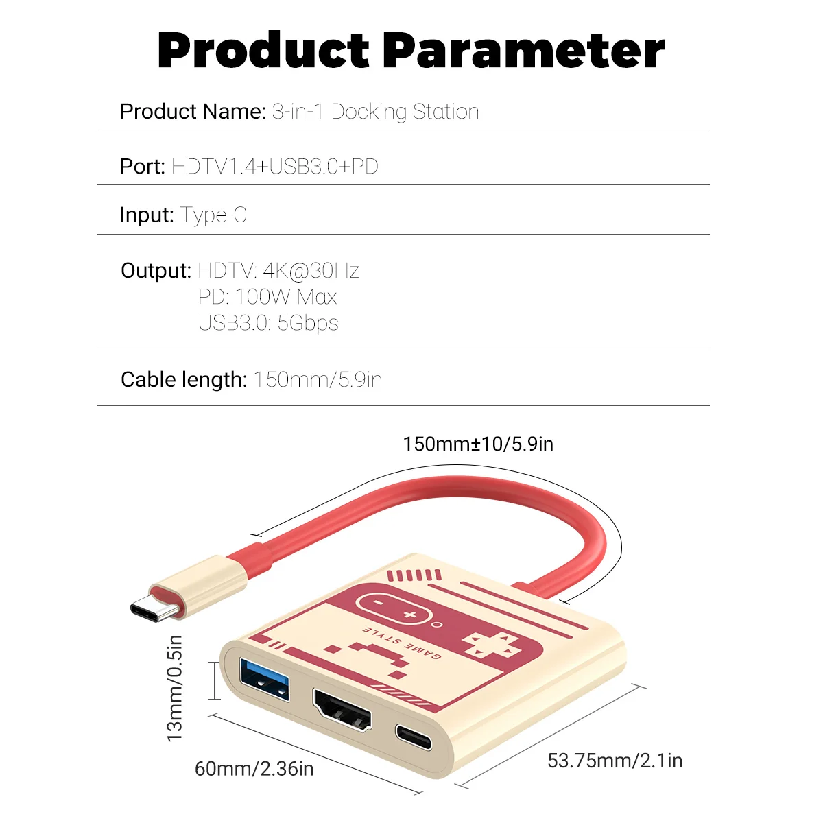 Conmutador portátil/con base de TV Oled con HDMI, USB 3,0 y puerto de carga USB C 100W compatible con concentrador Usb de salida de vídeo 4K, 1080P