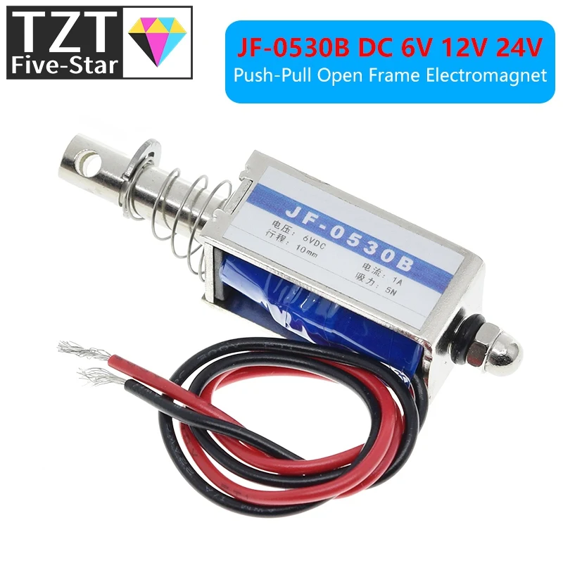 TZT JF-0530B DC 6V 12V 24V Push&Pull type  Open Frame Electromagnet keepping Force 5N travel 10mm Linear Solenoid