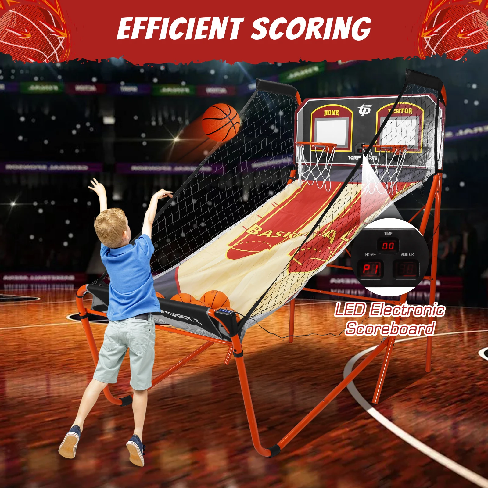 

Dual Basketball Shooting Machine Folding Double Shooting Machine Sensor Scoring Hoop Casual Shooting Machine Fun for All Players