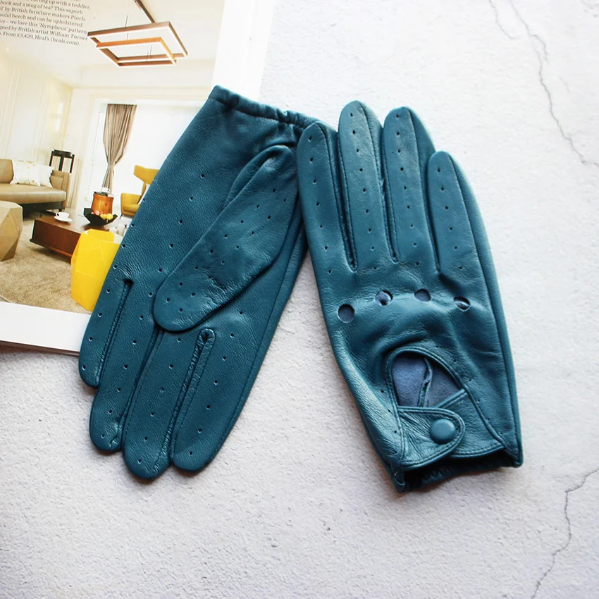 Women's Summer Full Finger Leather Gloves Breathable Single-Layer Sheepskin Fashionable Short Motorcycle Riding Gloves