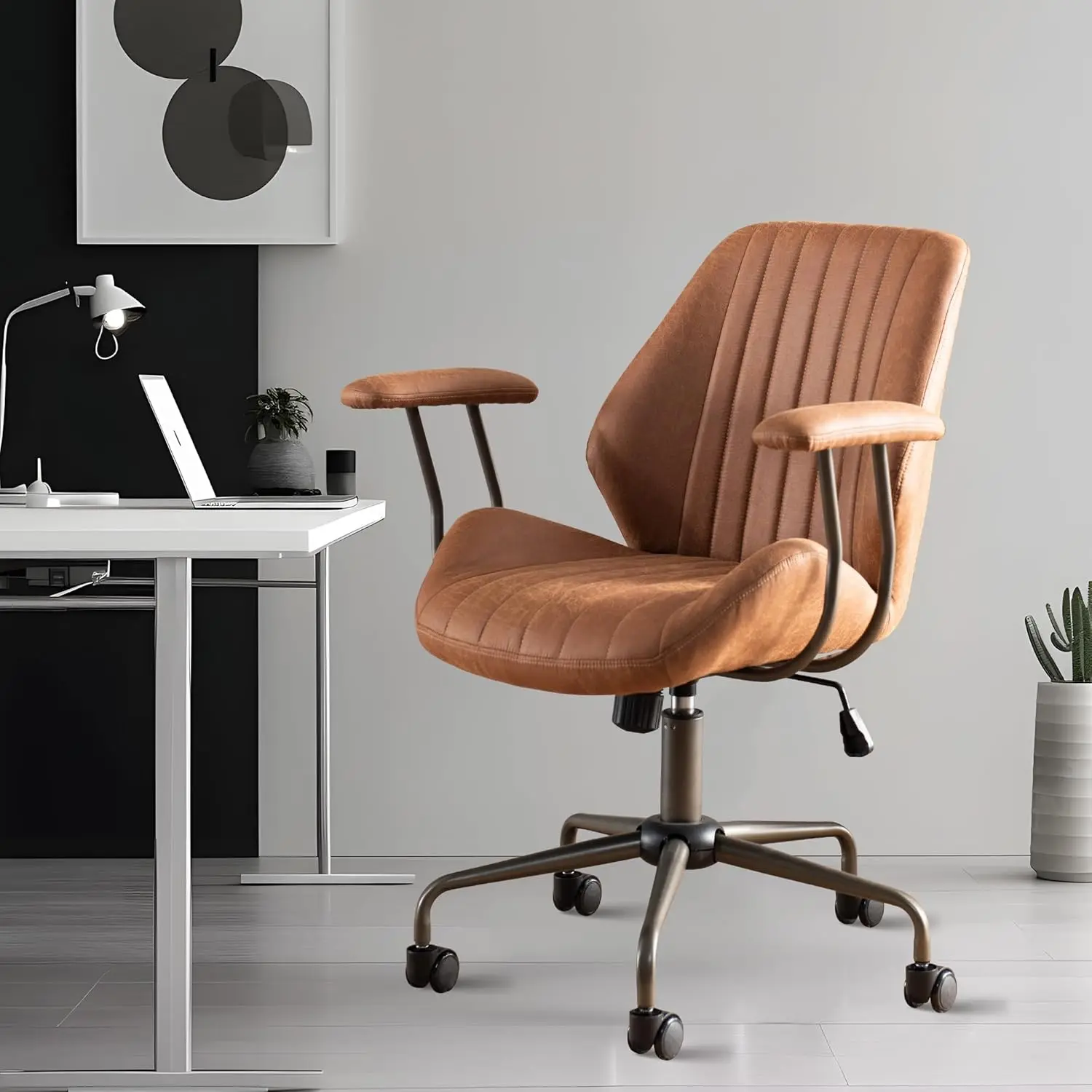 Mid-Century Modern Office Chair,Rolling Swivel Height Adjustable Ergonomic Chair,Back Support Home Desk Chair for Living Room,