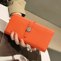 Genuine Leather Wallet Women Long Clutch Fashion Luxury Brand Ladies Purses Card Holder Zipper Coin Pocket High Quality Billfold