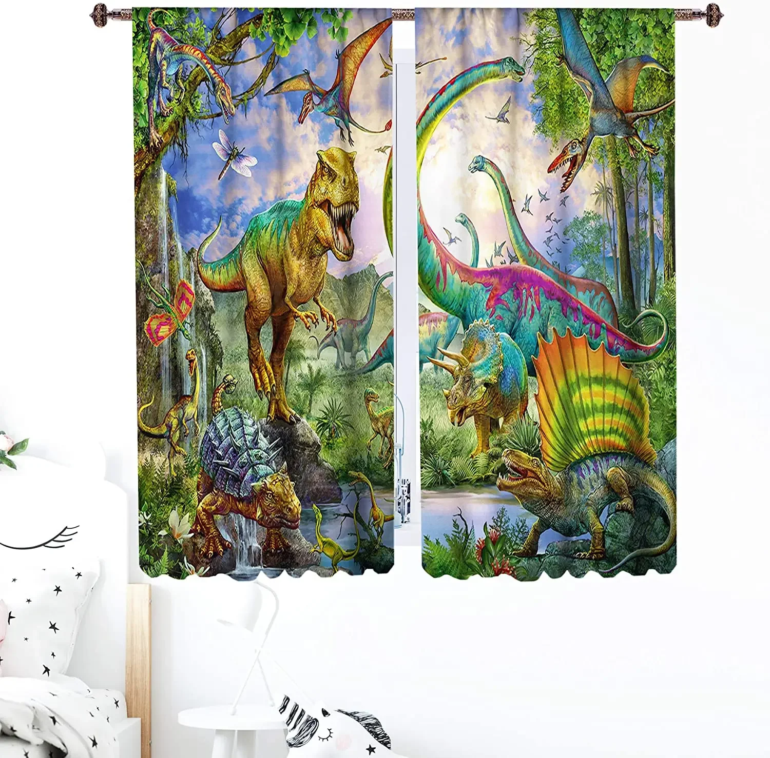 Girls Bedroom Blackout Curtains Jurassic Animal Figure Bedroom Living Room Luxury Curtains Can Be Short Curtains