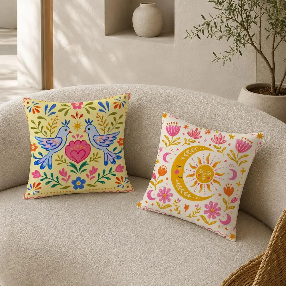 Boho Folk Floral Cushion Cover Pillow Case plush Double-sided Print Square Covers Sofa Home Cushion