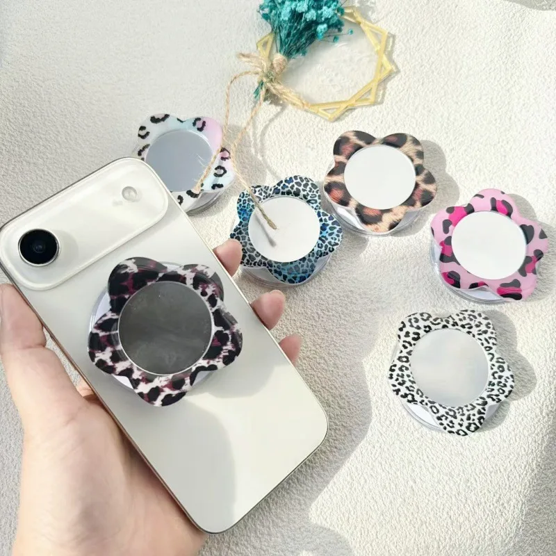 

Flower Mirror Phone Magnetic Holder, Portable Detachable Phone Mirror Holder, Gift, Acrylic Leopard Print