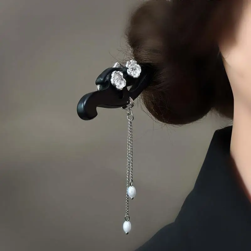 สไตล์จีนใหม่ Elegant ดอกไม้พู่ผมสําหรับหญิงสาววินเทจเลียนแบบเพิร์ลจี้ Hairpin อุปกรณ์เสริมผม