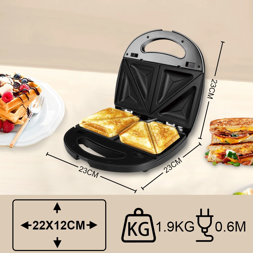 ماكينة صنع الوافل 3 في 1 بقدرة 1000 وات من الفولاذ المقاوم للصدأ ماكينة صنع الإفطار غير لاصقة مع الوافل والساندويتش وأطباق بانيني #6