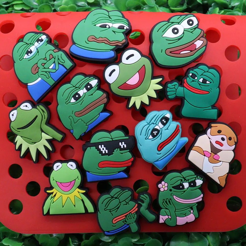 13PCS Sad Frog Funny PVC Children Shoe Charms Decorations DIY Shoes Buckle Accessories Fit Woman Kids Party Gift