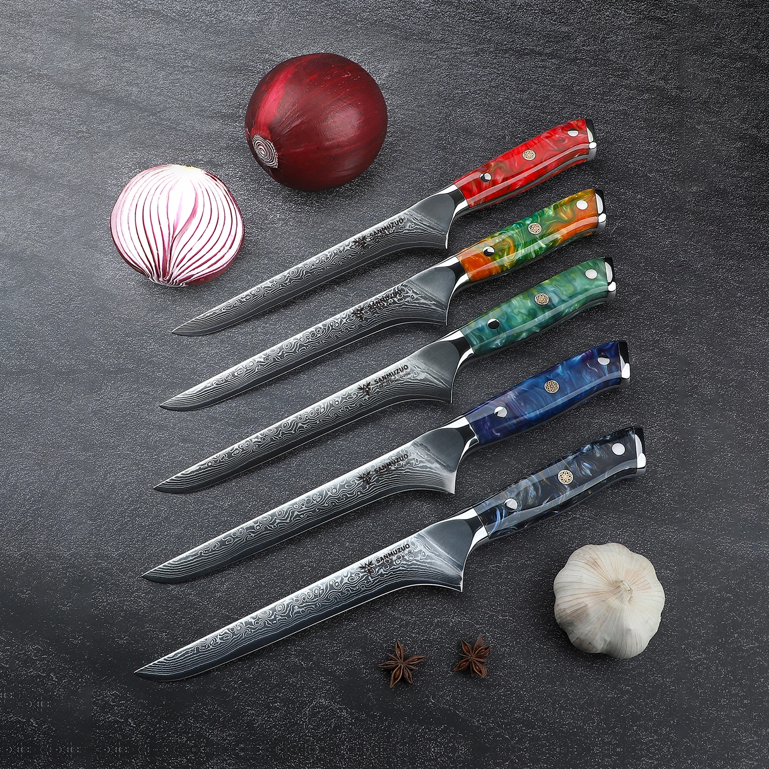 Bonning Knife - 7 inch Fillet Knife - Xuan Series - VG10 Damascus Steel Kitchen Meat Cutting Knife - Resin Handle