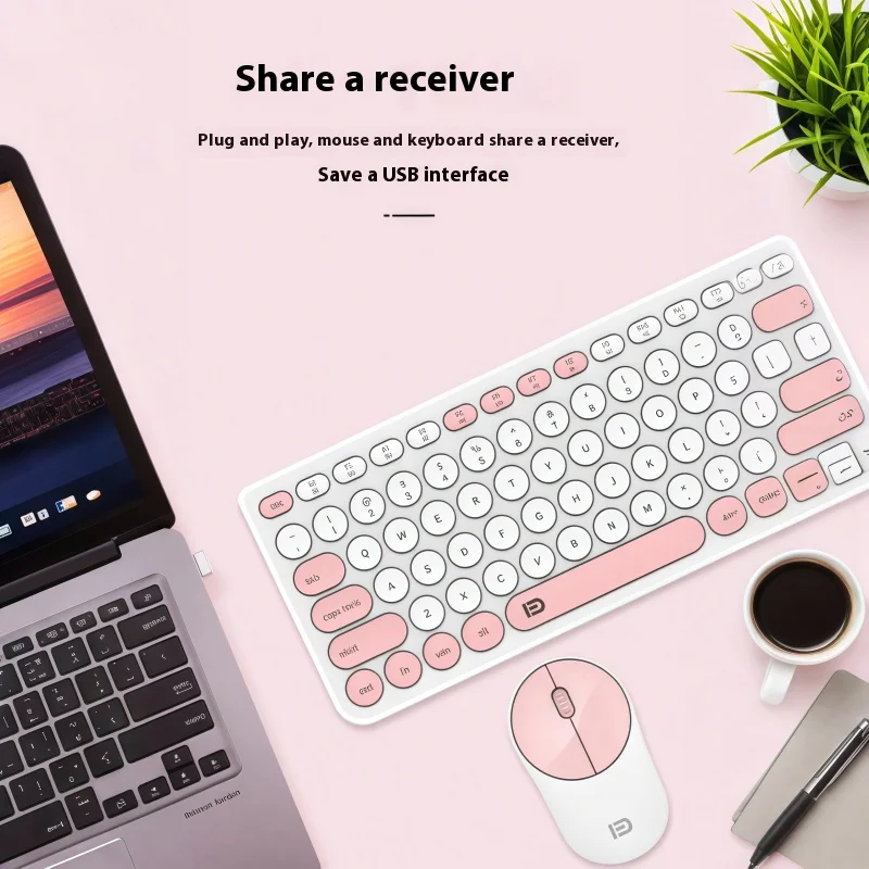 UNSHARKABLE ik6631 Girls' fans Wireless Keyboard Mouse Round Keycaps Multi-Device Slim White Grey for Laptop PC Office Home