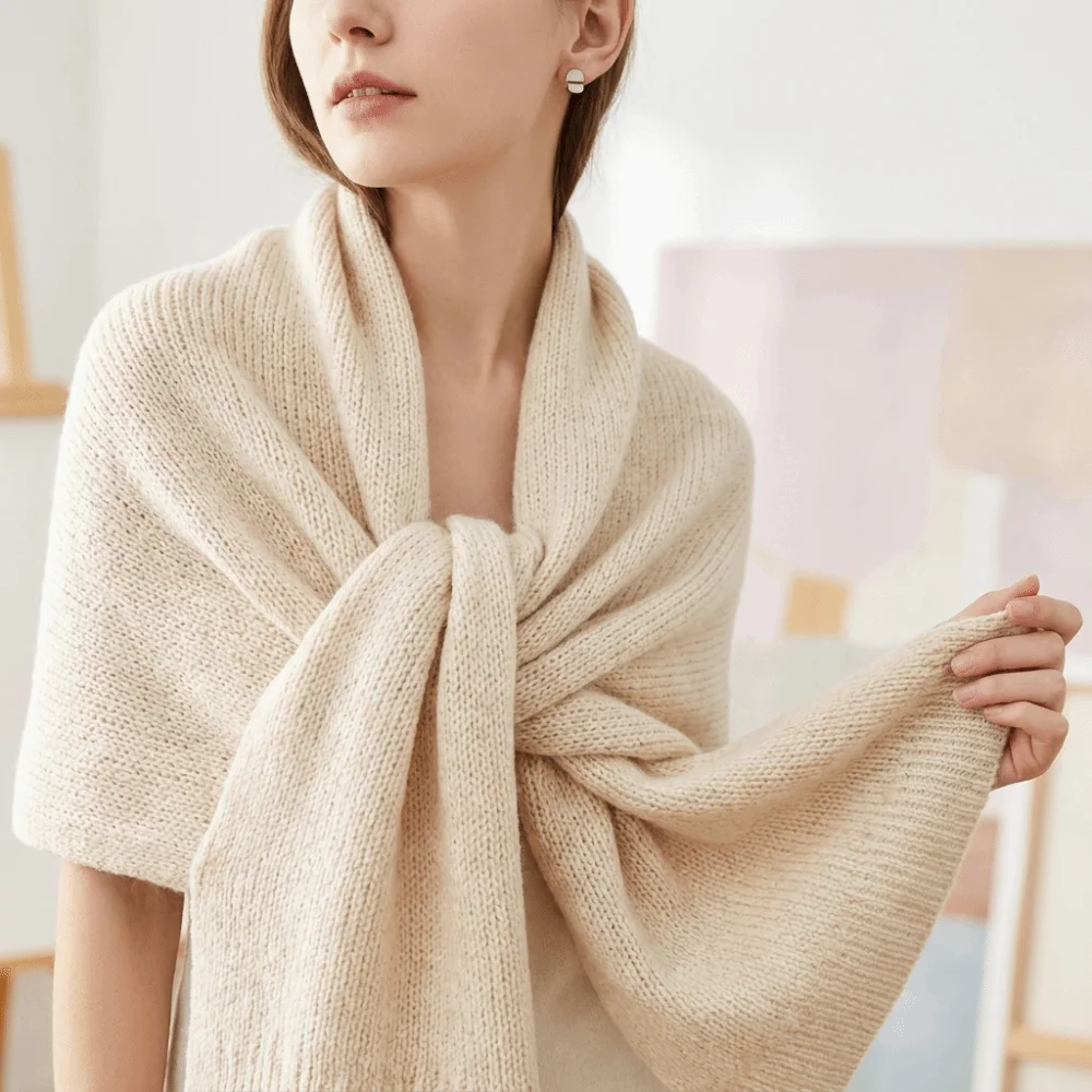 Versatile Warm Soft Knit Shawl Solid Color Polyester Neck Scarf High-Quality Lightweight Outer Cape Air-Conditioned Rooms