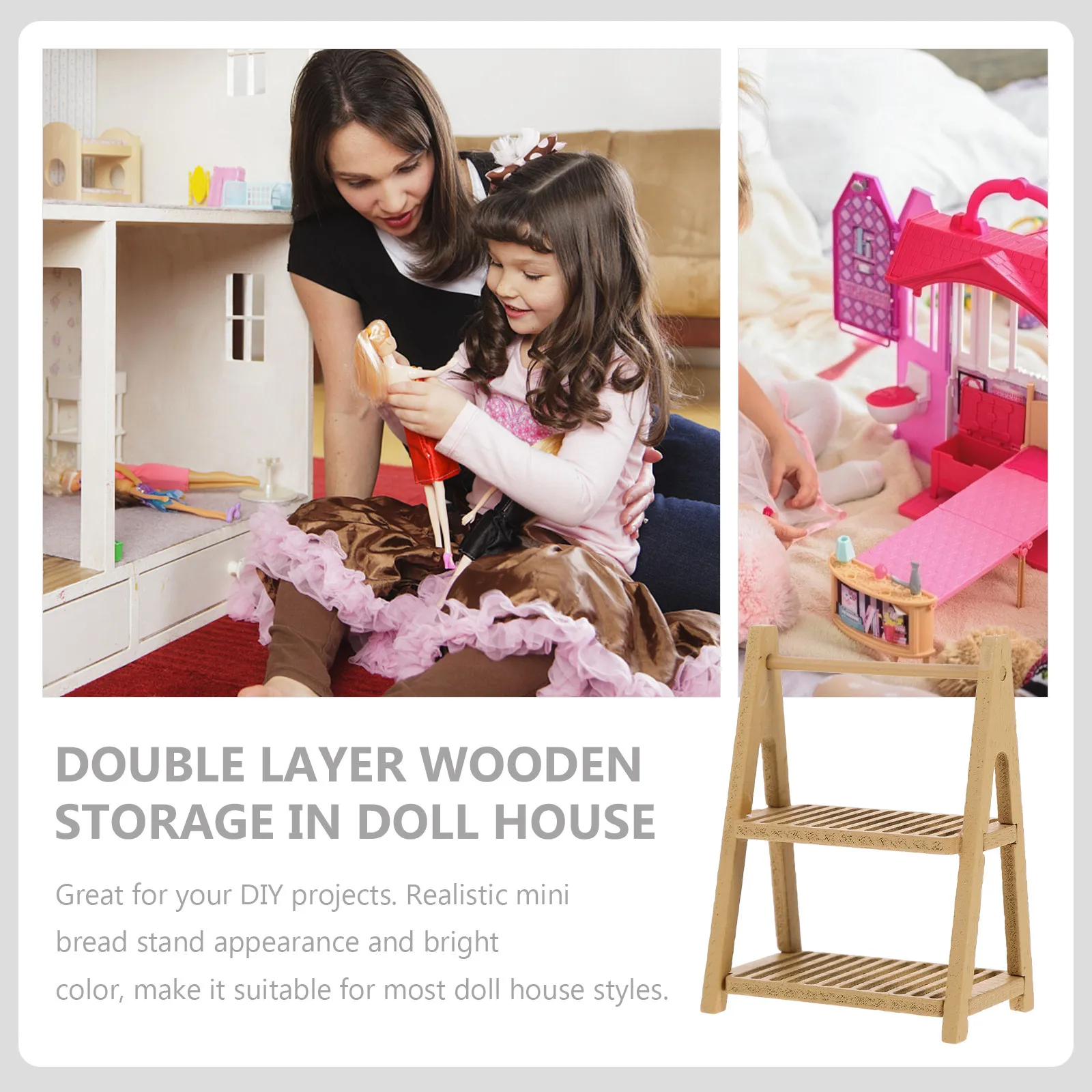 

2Pcs Wooden Mini Bread Stand for Dollhouse Decoration Miniature Shelf Realistic Design Bright Color Desktop Photo Prop Mini